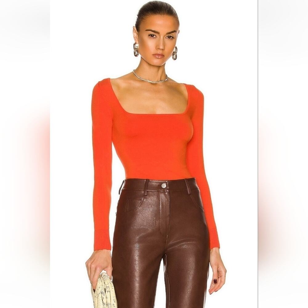 JoosTricot Long Sleeve Scoop Neck Top Sweater in Ferrari Orange Medium NWT